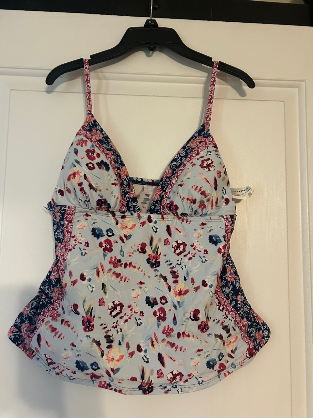 Lucky Brand Light Blue Floral Tankini Top with Pink & Navy Accents